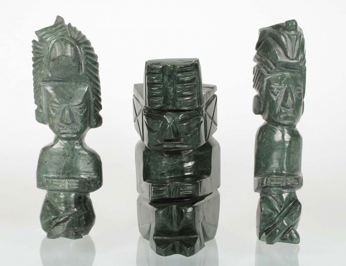 THREE CARVED STONE TRIBAL FIGURES (1 of 3)