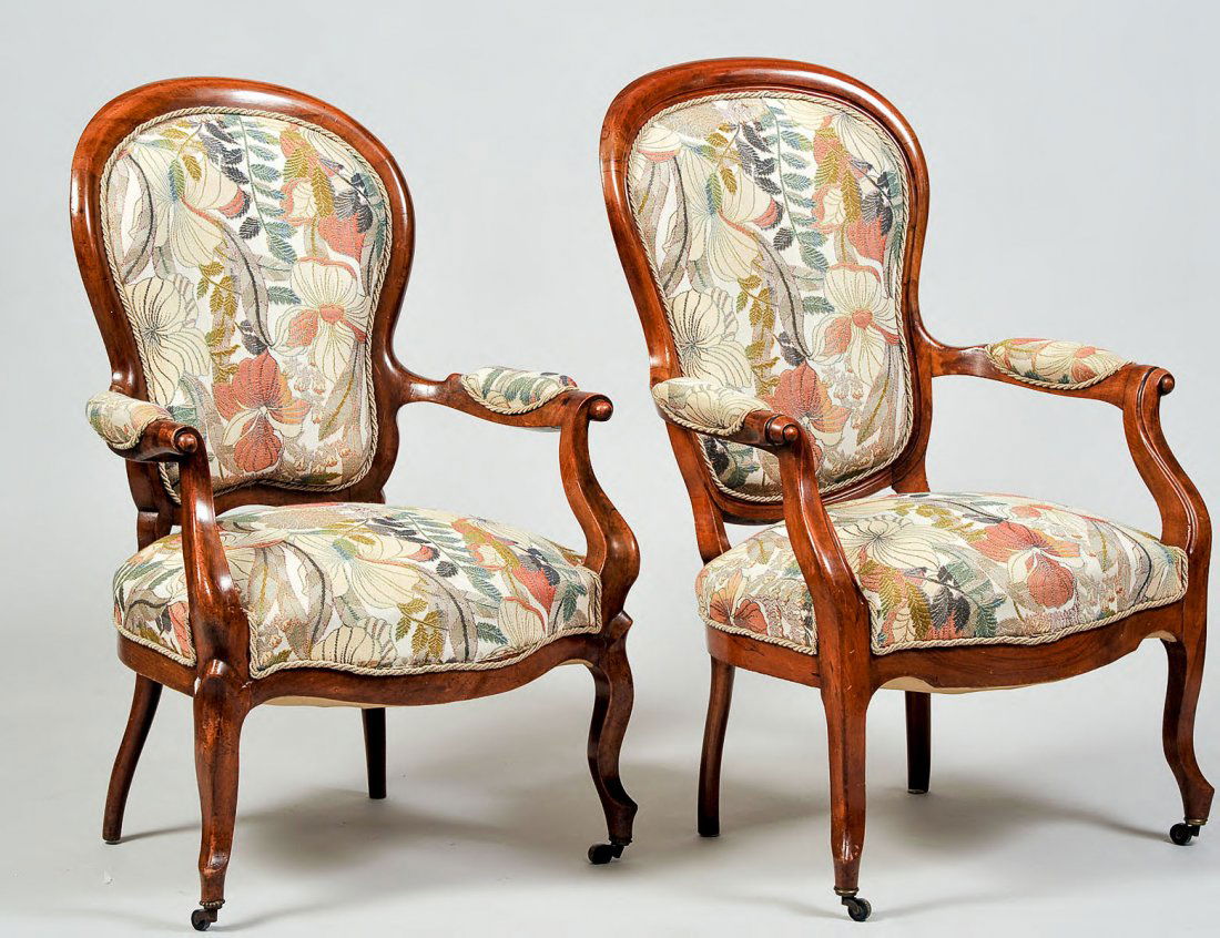 PAIR OF VICTORIAN WALNUT PARLOR ARM CHAIRS (1 of 4)