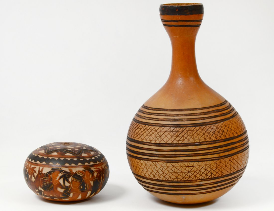 TWO TRIBAL CARVED GOURD ARTICLES (1 of 6)