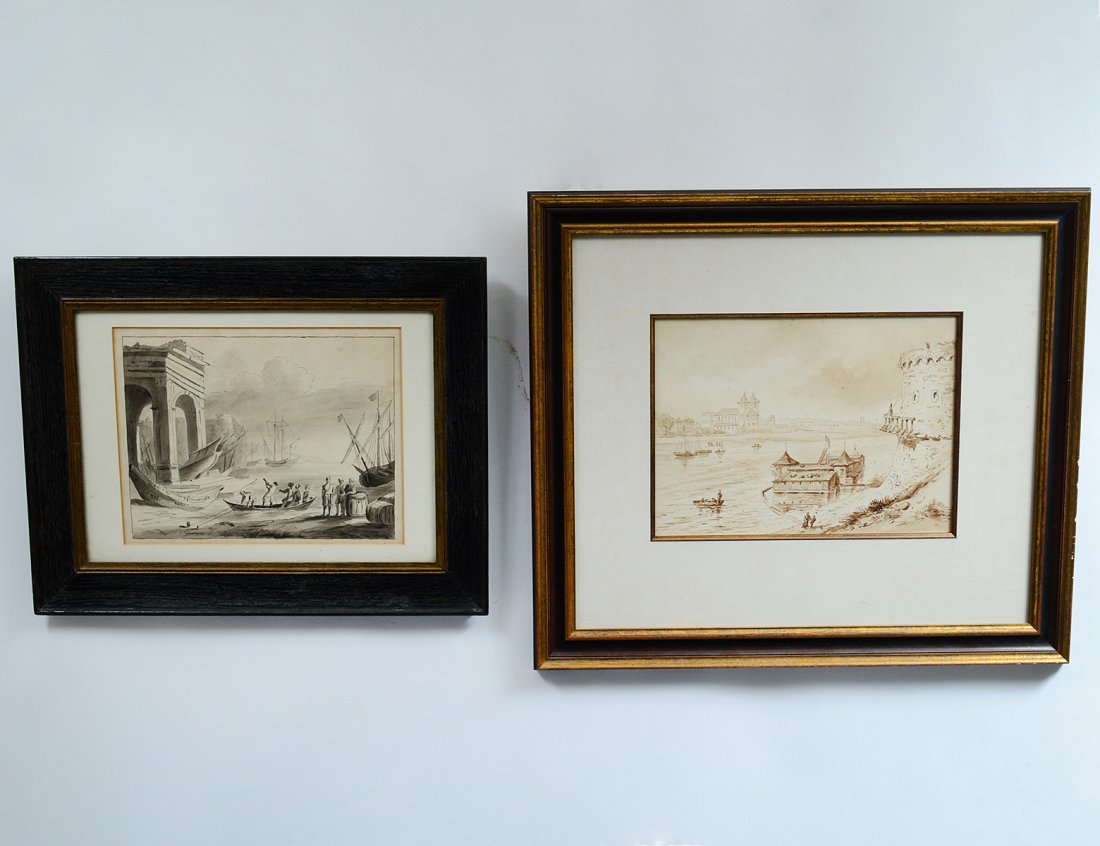 TWO EUROPEAN PEN AND INK DRAWINGS (1 of 5)