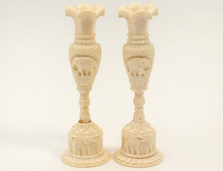 Pair Of Carved Ivory Candle Holders Feb 15 2016 Agopb In Fl