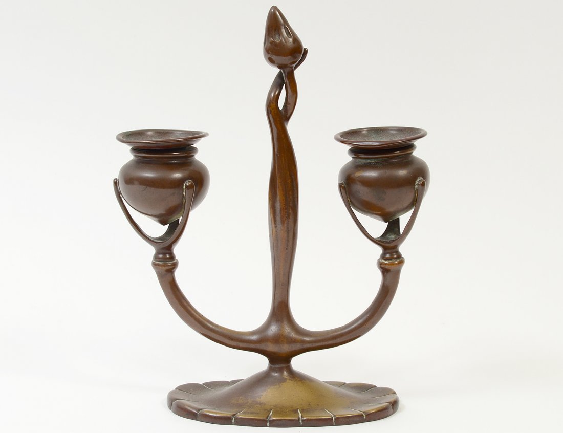 TIFFANY STUDIOS BRONZE TWO LIGHT CANDELABRUM (1 of 3)