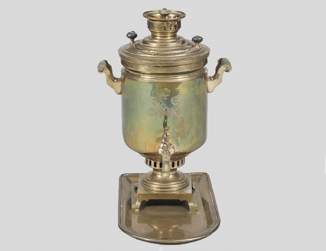 RUSSIAN BRASS SAMOVAR AND TRAY (1 of 3)
