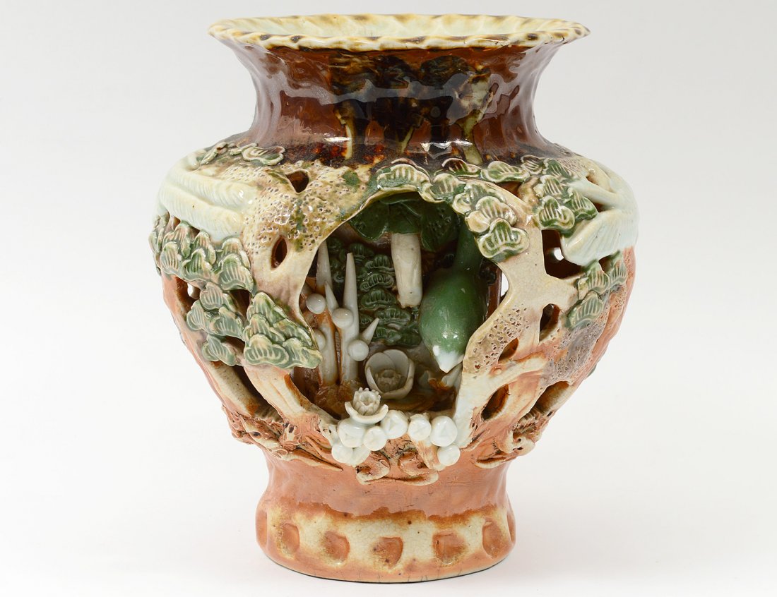 CONTINENTAL MAJOLICA DOUBLE WALL VASE (1 of 7)