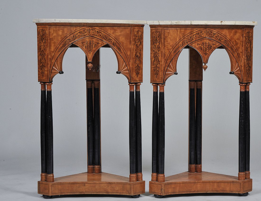 PAIR OF BIEDERMEIER INLAID SATINWOOD CORNER CONSOLES (1 of 5)