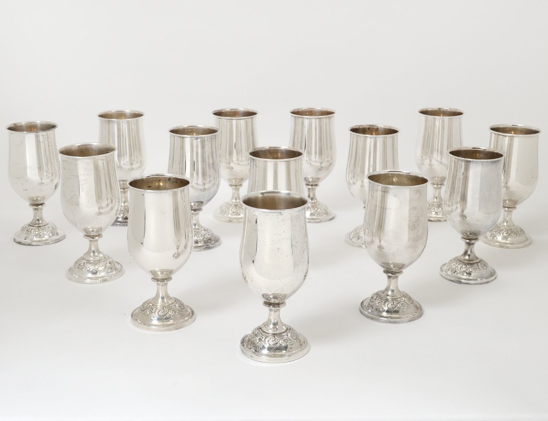 SET OF FOURTEEN STERLING SILVER GOBLETS (1 of 3)