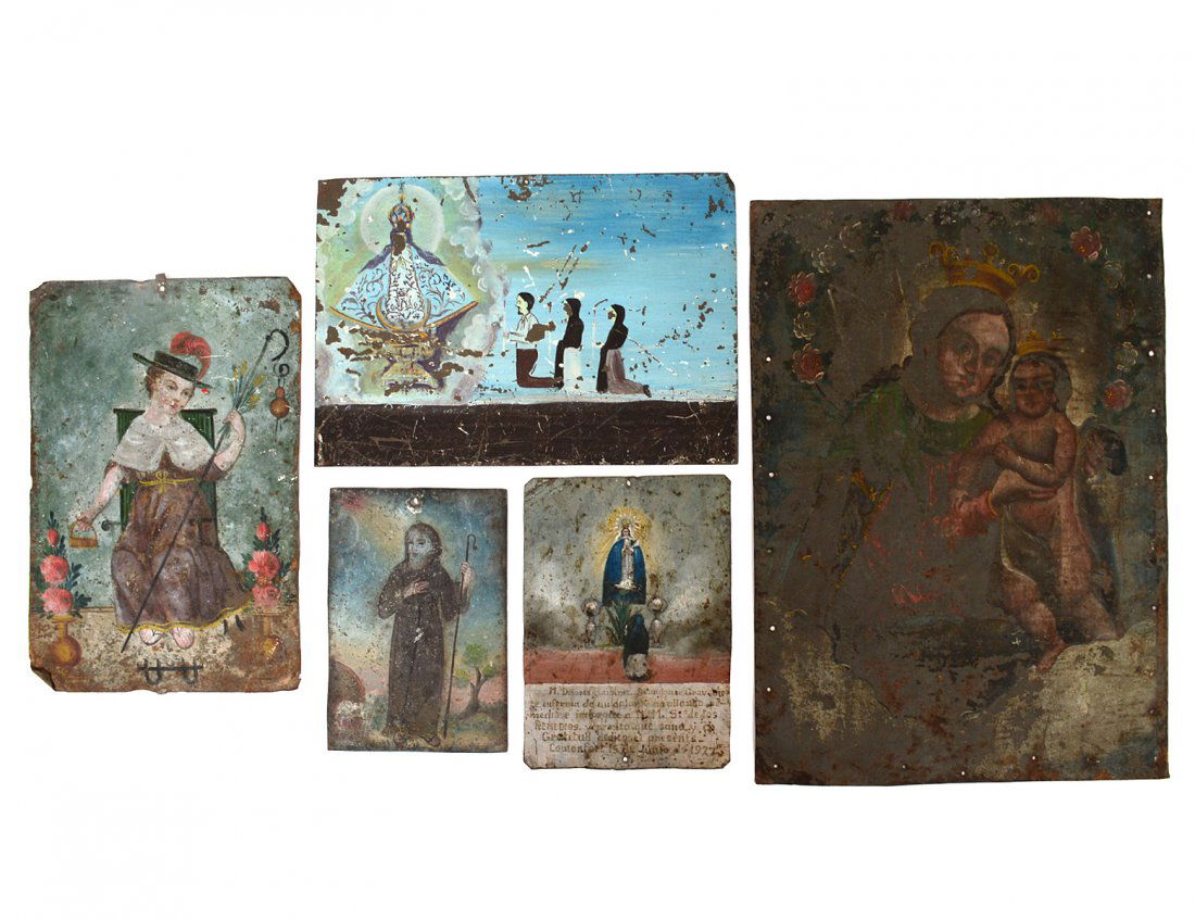 GROUP OF FIVE COLONIAL EX-VOTO PAINTINGS (1 of 4)