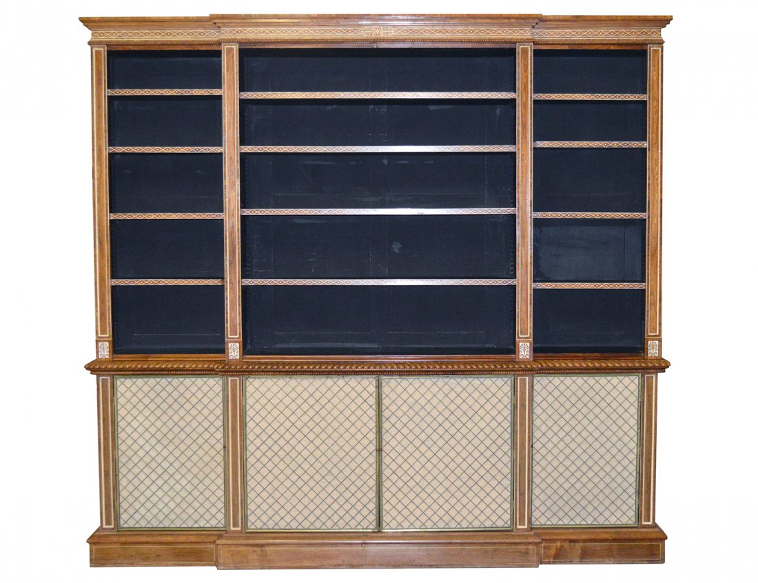 REGENCY STYLE ROSEWOOD VENEERED BOOKCASE CABINET (1 of 10)