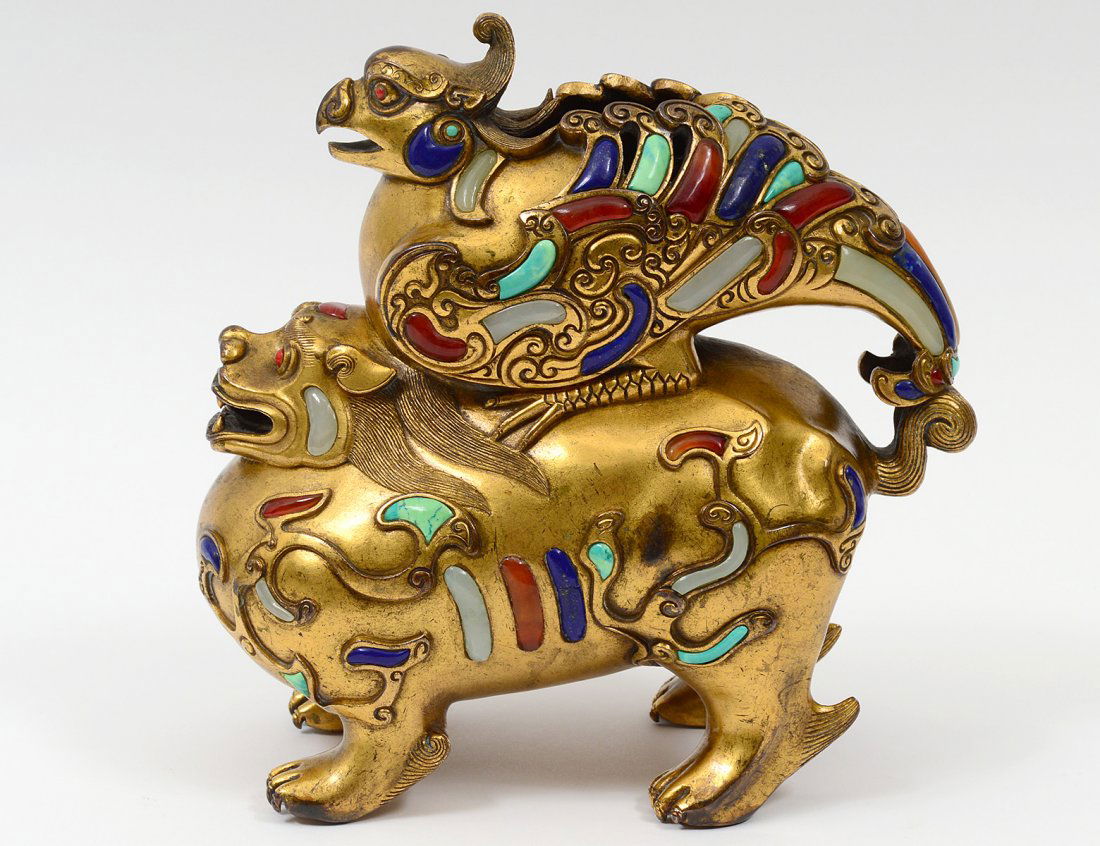 GILT BRONZE FIGURE OF A MYTHICAL BEAST (1 of 7)
