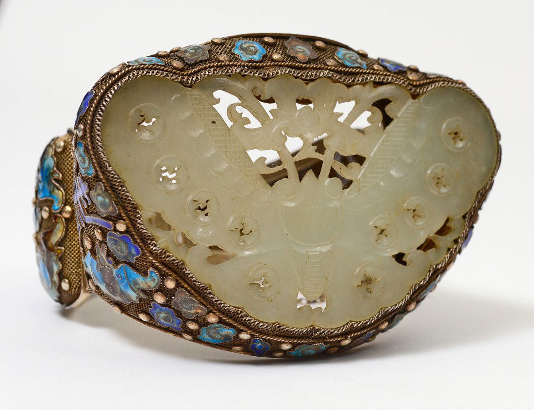 CHINESE SILVER JADE AND ENAMEL BRACELET (1 of 6)