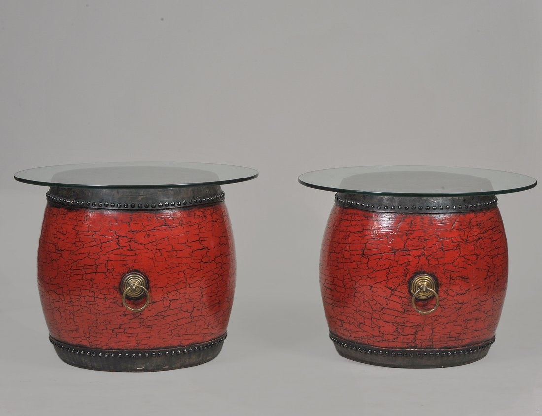 PAIR OF DECORATIVE RED LACQUERED DRUMS (1 of 5)