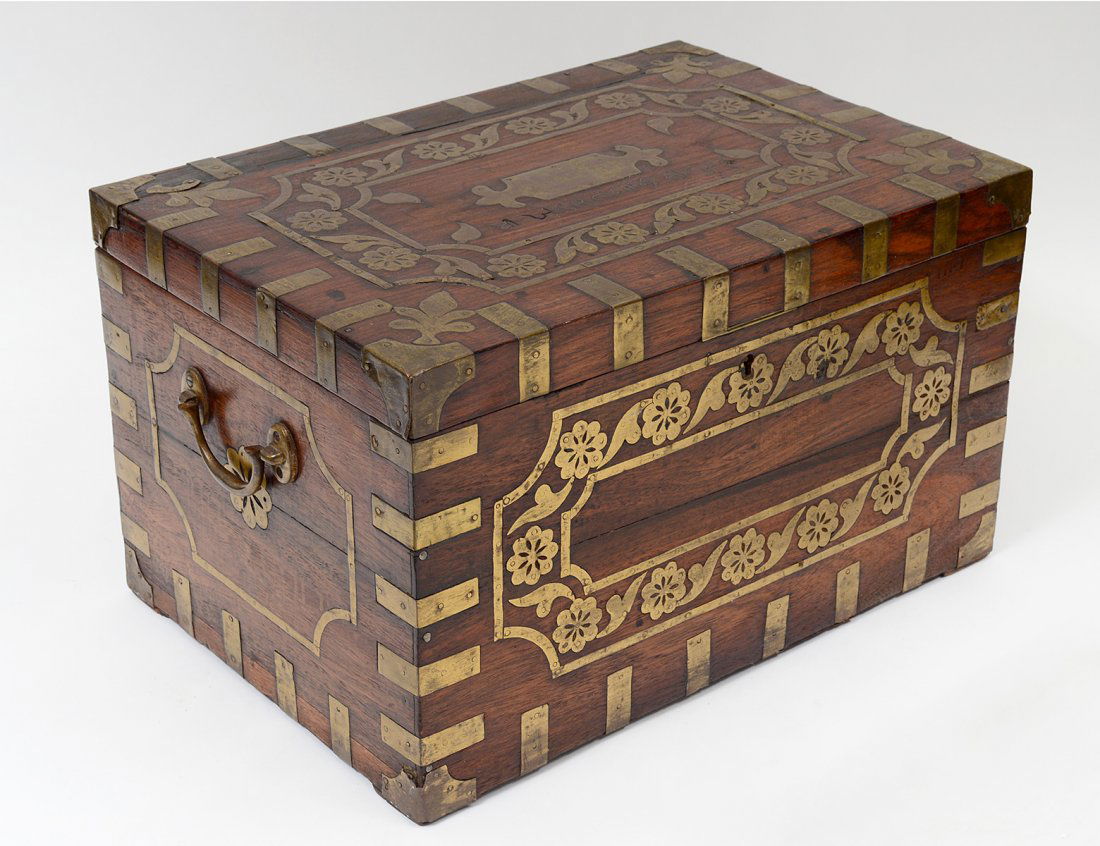 BRASS INLAID WOOD DOCUMENT BOX (1 of 8)
