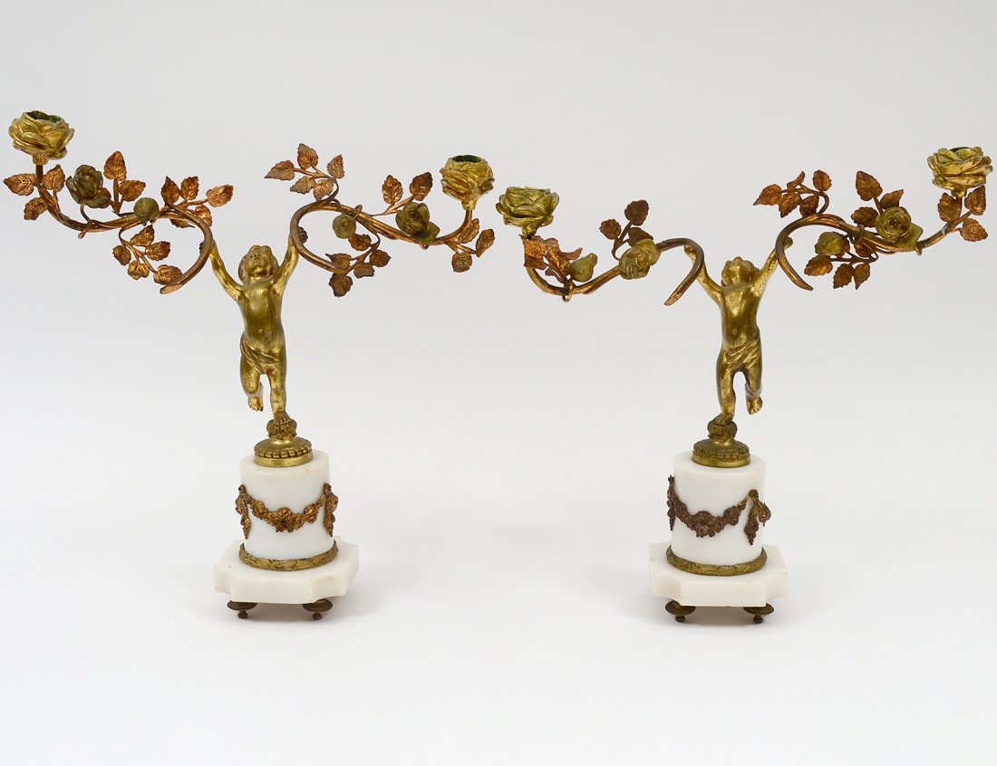 PAIR OF LOUIS XVI STYLE GILT BRONZE TWO LIGHT (1 of 6)