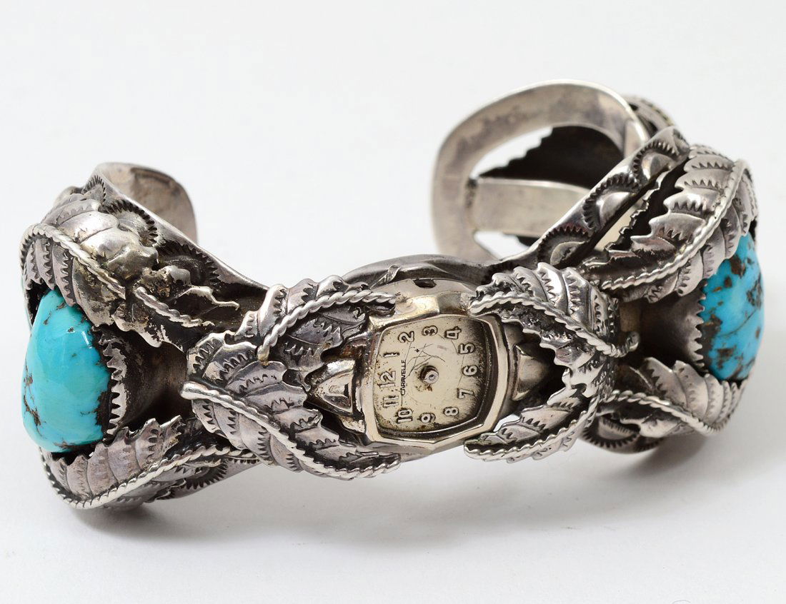 NATIVE AMERICAN STERLING SILVER WATCH BRACELET (1 of 5)