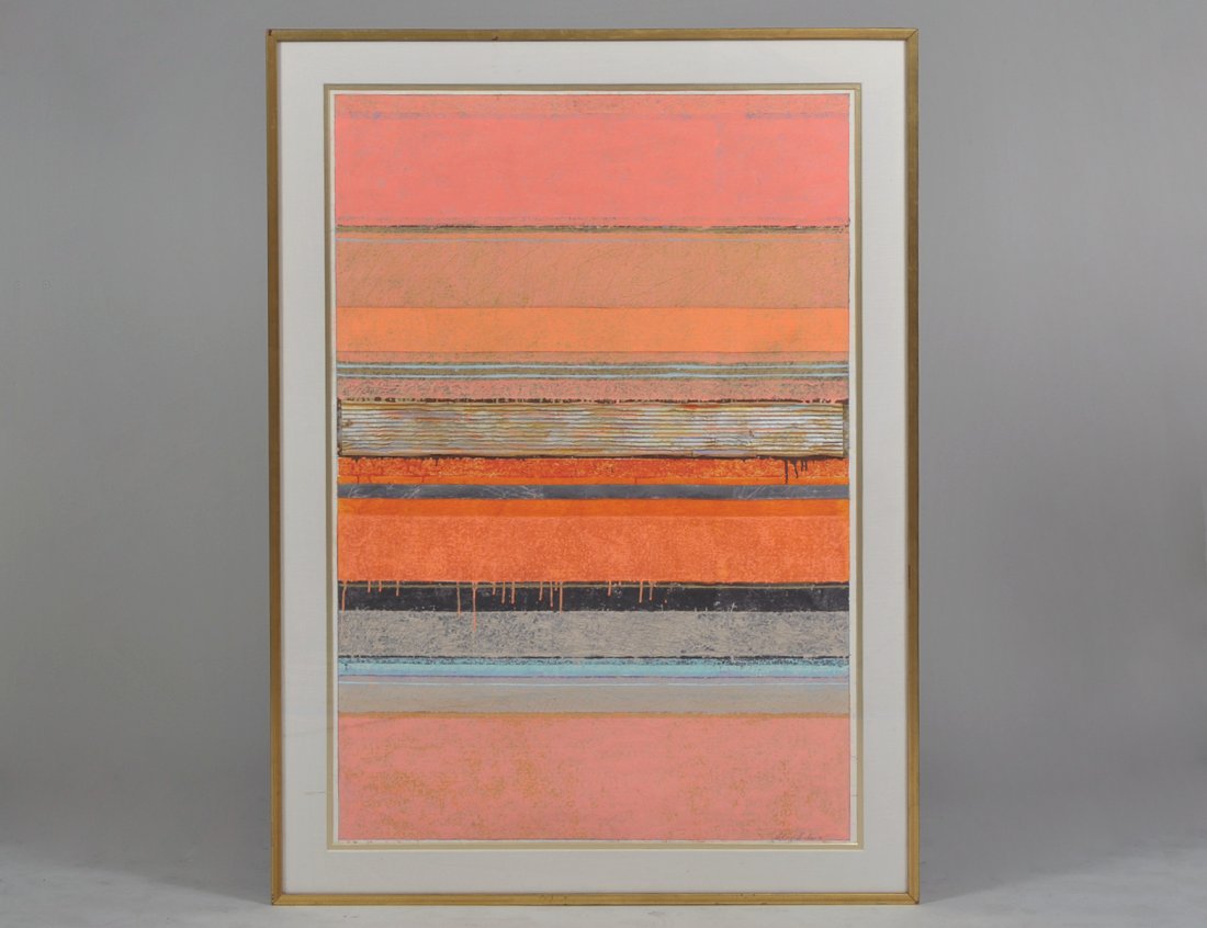 PATRICK ARCHER (American. Born 1926): “Harmonic Variant”. Signed Patrick Archer and dated 1985. Mixed Media on Paper. Measuring 60” by 40”. Framed. (3000/4000) Provenance: Irving Galleries, Palm Beach.