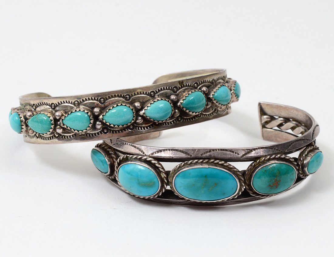 TWO NATIVE AMERICAN STERLING SILVER CUFF BRACELETS (1 of 3)