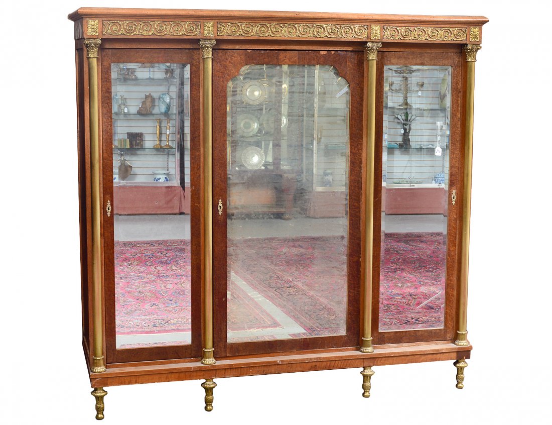 EMPIRE STYLE GILT BRONZE MOUNTED BURL VENEERED WARDROBE (1 of 2)