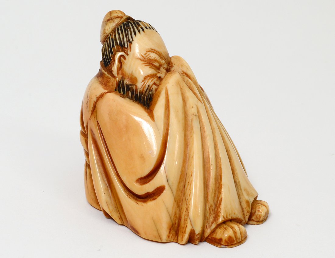 CARVED AND STAINED IVORY FIGURE OF AN ELDER (1 of 5)
