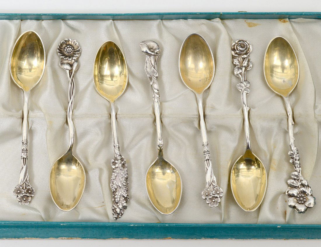 SET OF SEVEN STERLING SILVER DEMITASSE SPOONS (1 of 2)