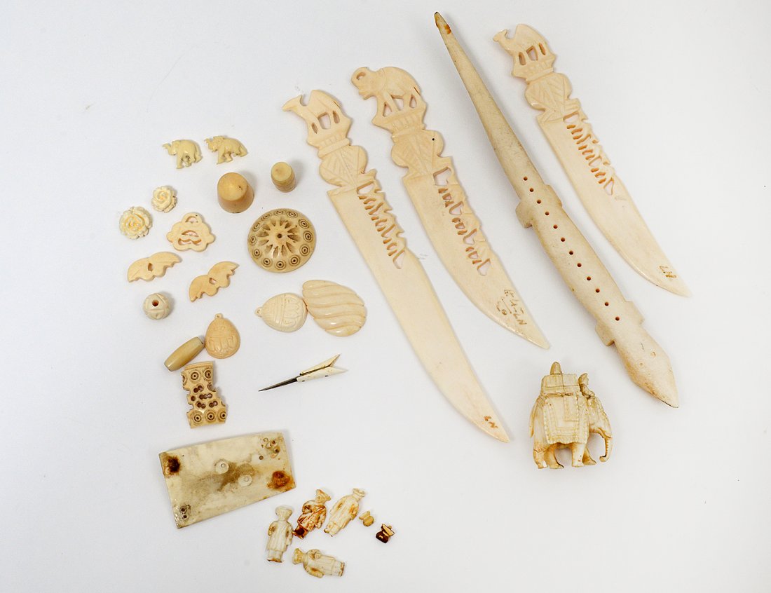 LOT OF IVORY FRAGMENTS AND THREE LETTER OPENERS (1 of 6)