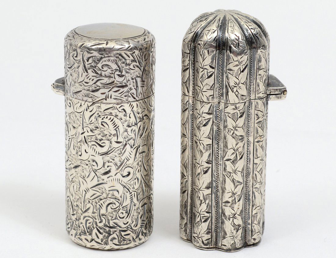 TWO VICTORIAN STERLING SILVER PERFUME BOTTLES (1 of 3)