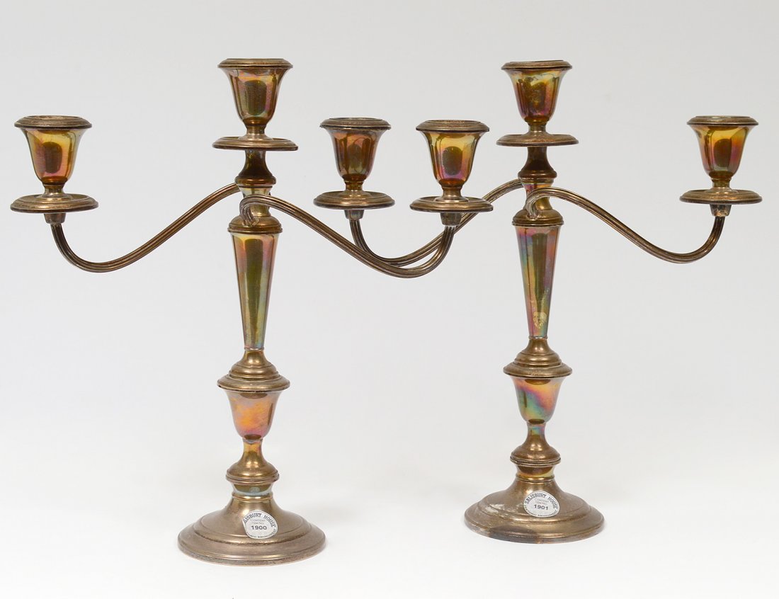 PAIR OF STERLING SILVER THREE LIGHT CANDELABRAS (1 of 3)
