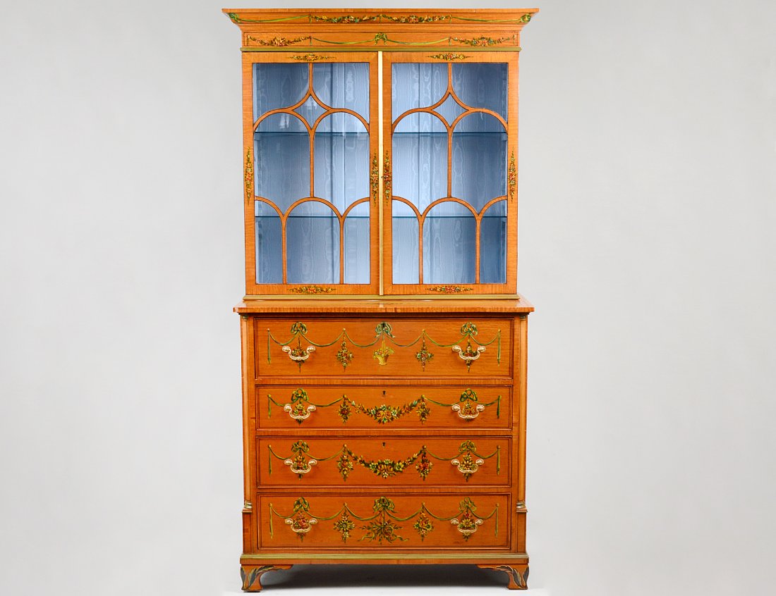 SATINWOOD PAINTED SECRETARY BOOKCASE (1 of 8)