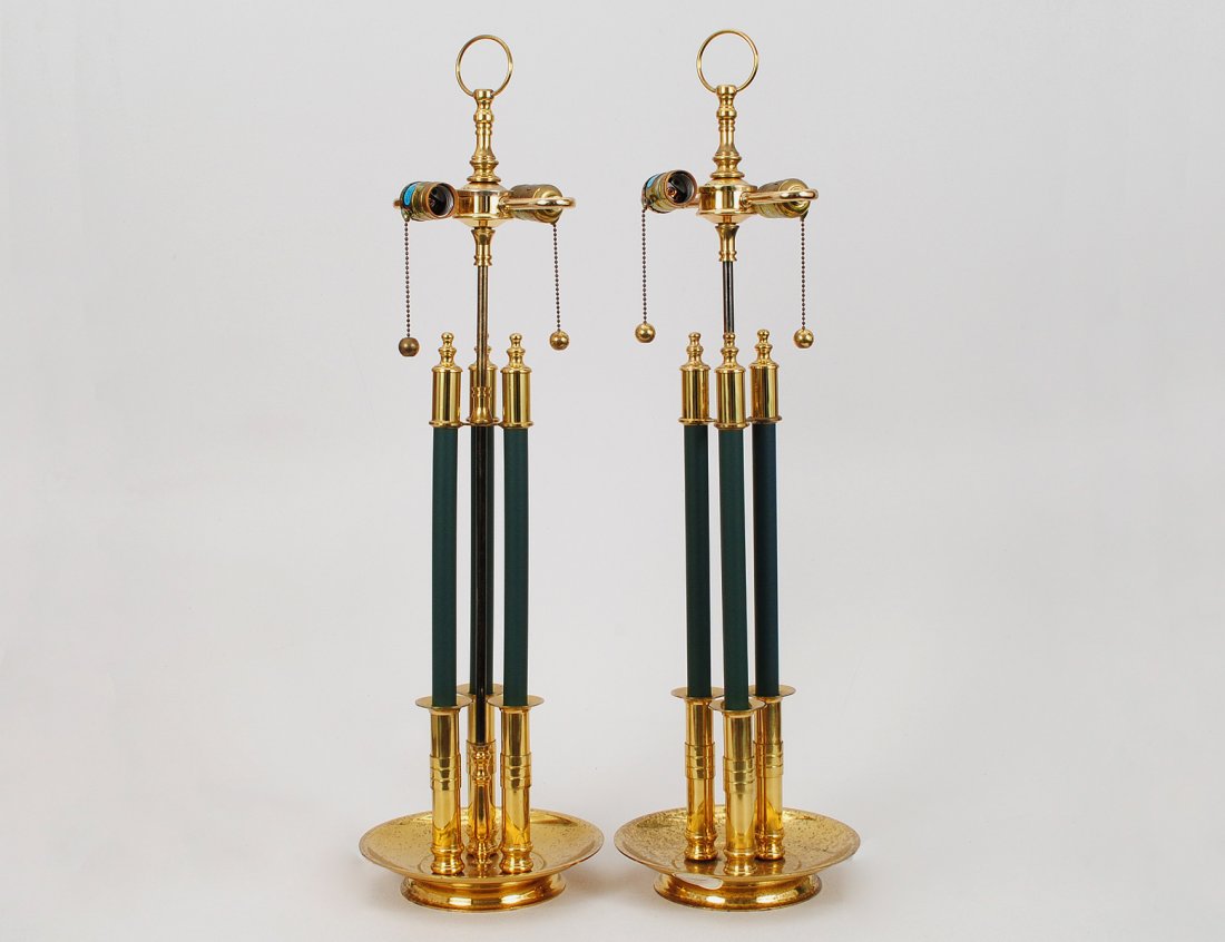 PAIR OF BRASS BOUILOTTE TWO LIGHT TABLE LAMPS (1 of 1)