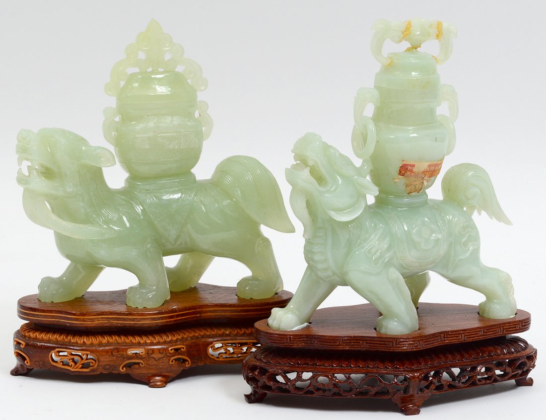 TWO NEPHRITE JADE ANIMAL VASES (1 of 3)