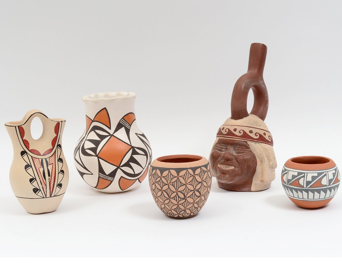 GROUP OF FIVE PAINTED POTTERY VESSELS (1 of 9)