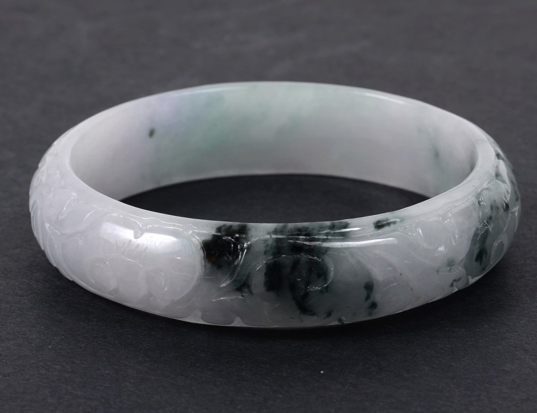 CARVED WHITE JADE BANGLE (1 of 3)