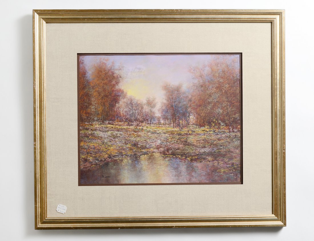 PHILIP LEKKI (American. Born 1949): “Meadow”. Signed l/l. Pastel on Paper. Measuring 16” by 20”. Framed under Plexiglas. (Cond: good) (100/200)