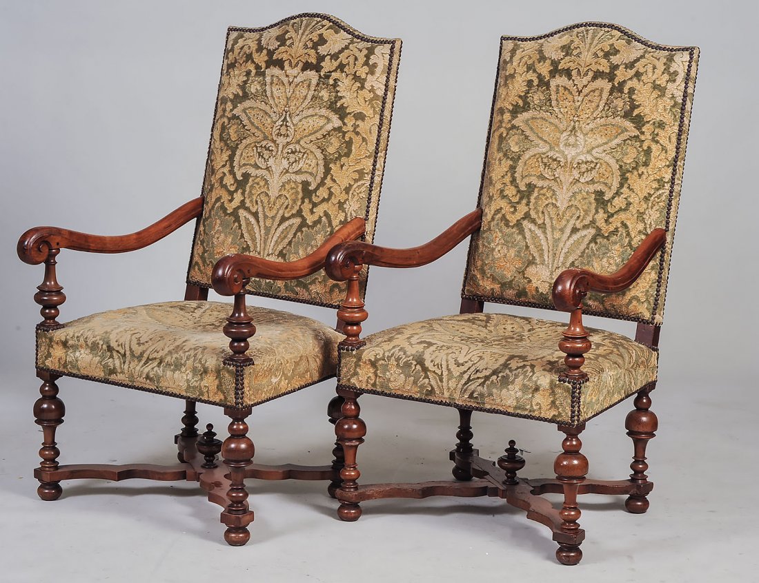 PAIR OF LOUIS XIII STYLE MAHOGANY ARMCHAIRS (1 of 6)