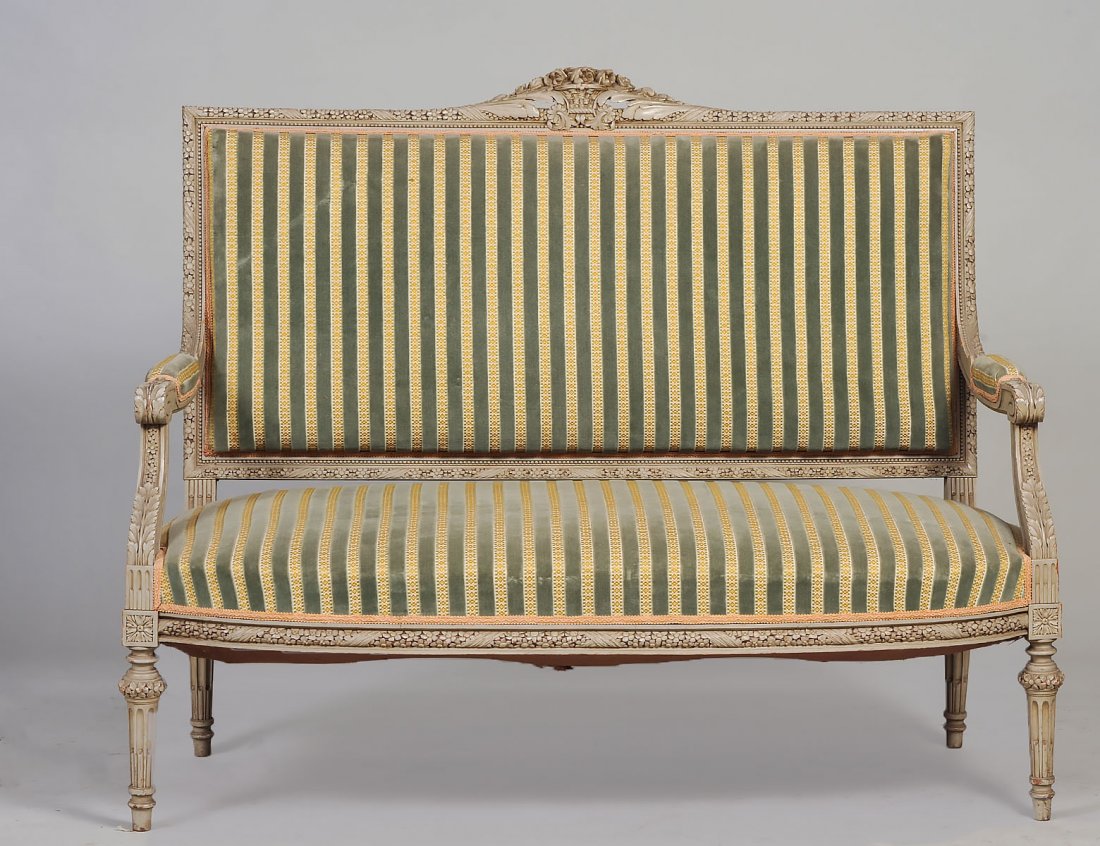 SIX PIECE LOUIS XVI STYLE PAINTED BEECHWOOD SALON SET (1 of 10)