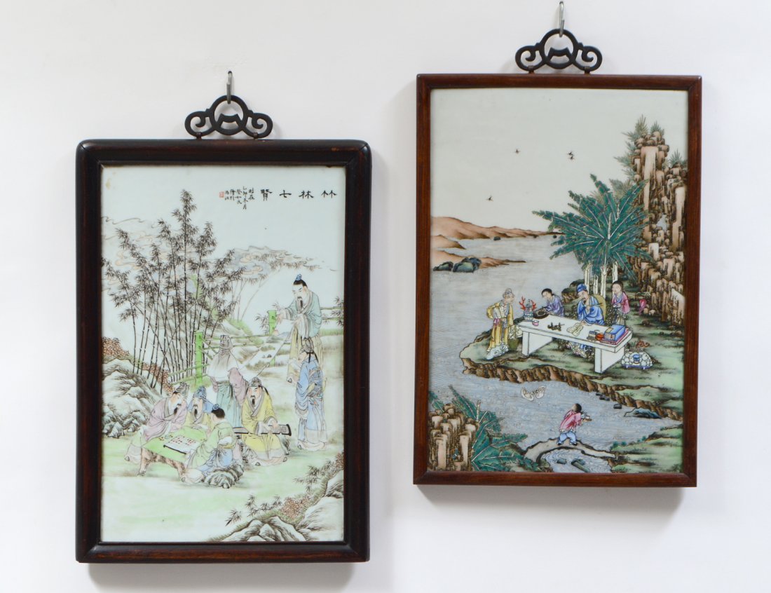 TWO ENAMELED PORCELAIN PLAQUES (1 of 6)