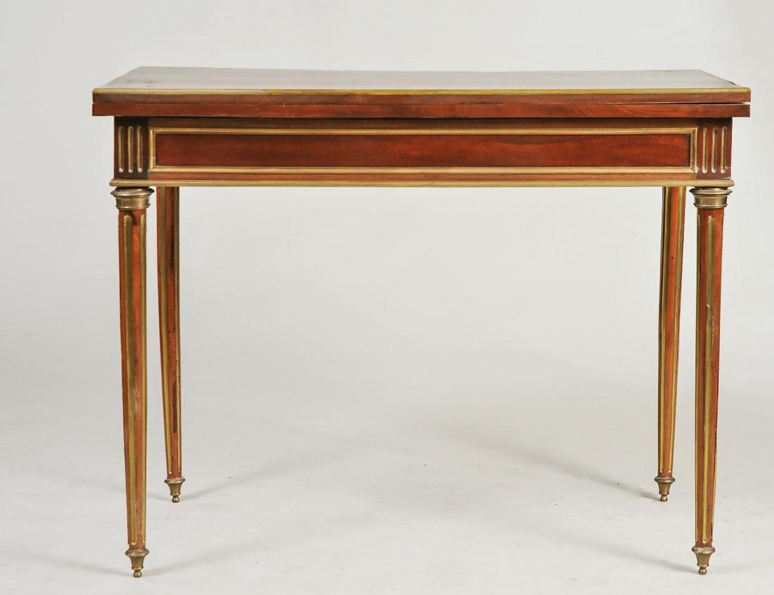 LOUIS XVI STYLE BRASS INLAID MAHOGANY FOLD OVER GAME (1 of 6)