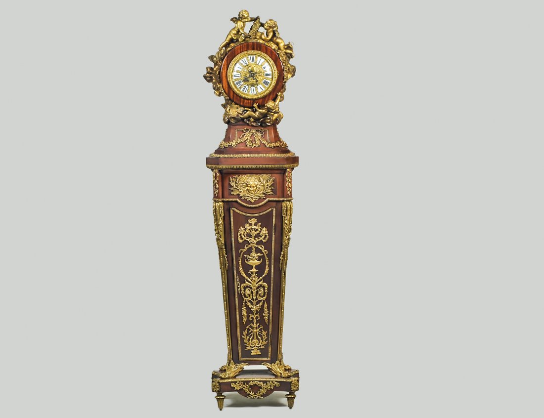 EMPIRE STYLE GILT BRONZE MOUNTED MAHOGANY TALL CASE (1 of 10)