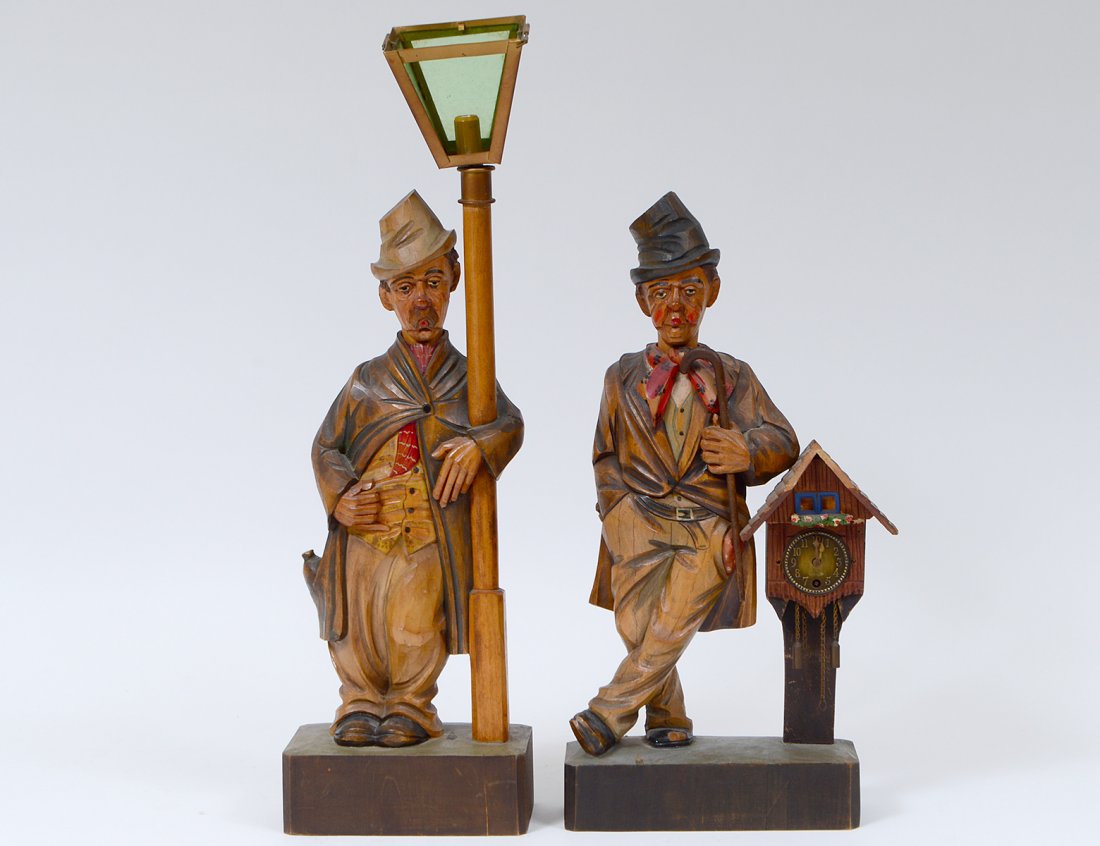 PAIR OF MECHANICAL CARVED WOOD WHISTLERS (1 of 8)