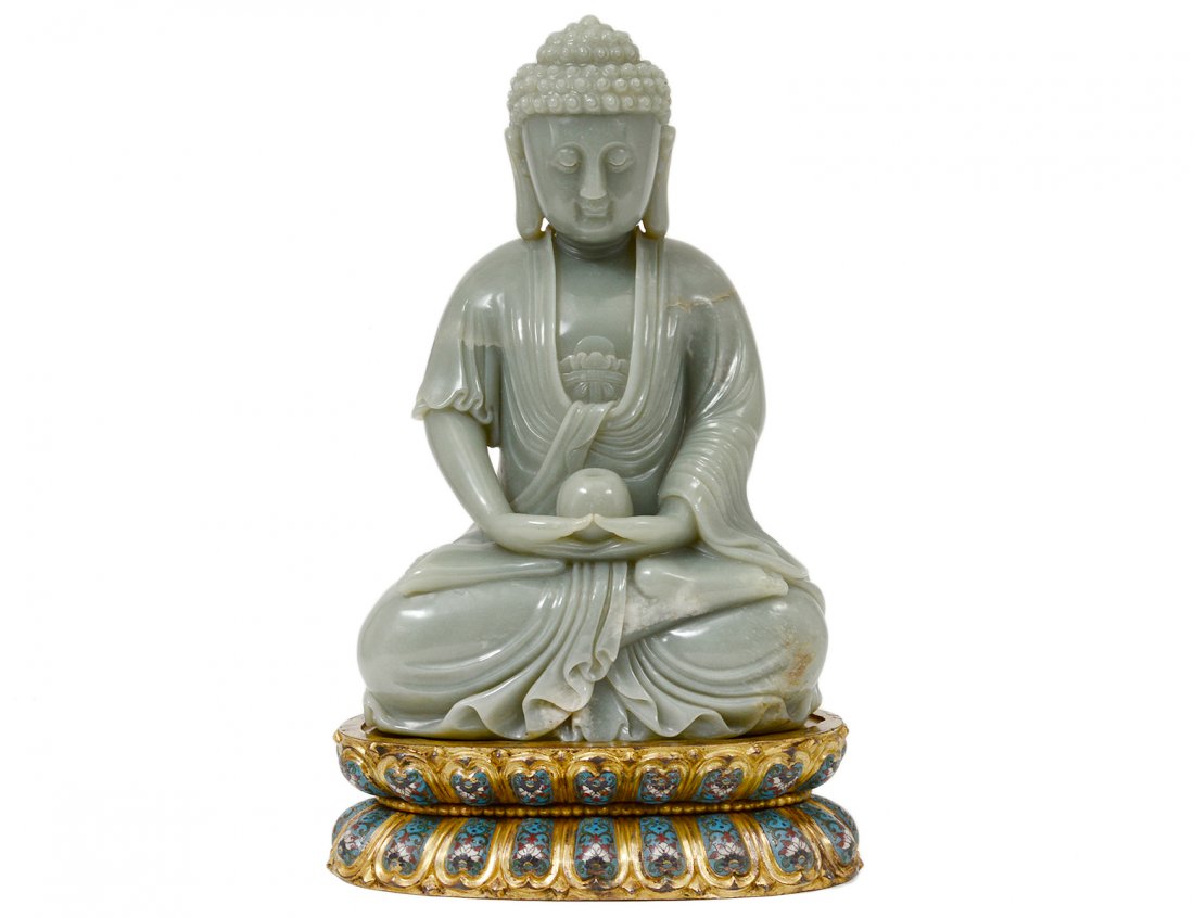 OUTSTANDING CARVED JADE FIGURE OF BUDDHA (1 of 10)