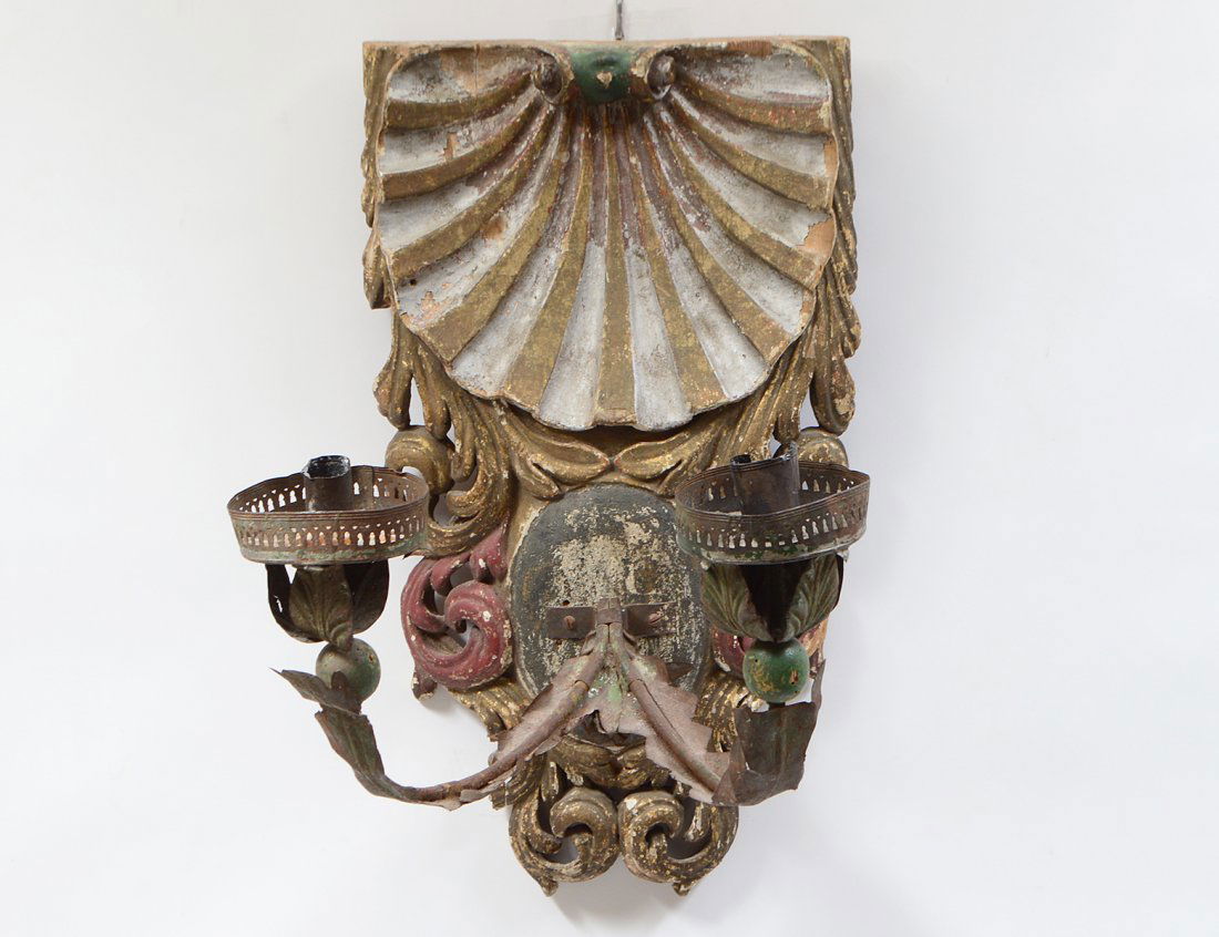NEO-CLASSICAL CARVED AND PAINTED TWO LIGHT SCONCE (1 of 5)