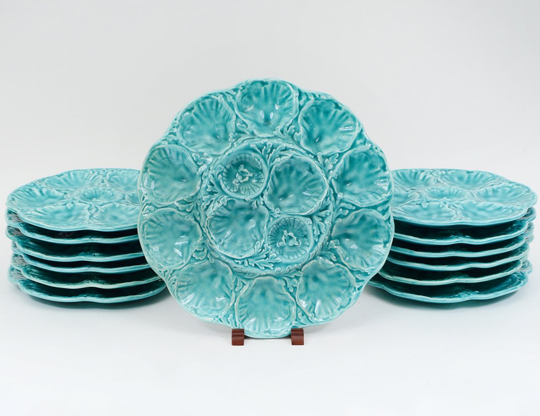 THIRTEEN PIECE GIEN FAIENCE OYSTER SERVICE (1 of 5)