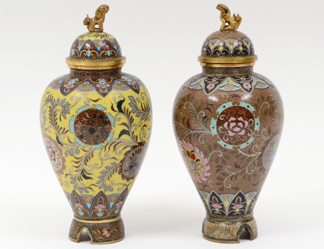 PAIR OF CLOISONNE LIDDED JARS (1 of 10)