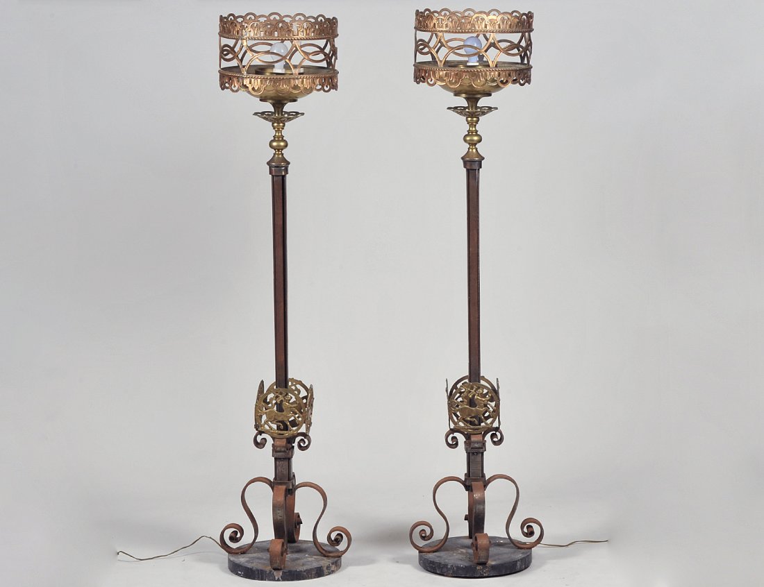 PAIR OF RENAISSANCE STYLE BRASS FLOOR LAMPS (1 of 5)