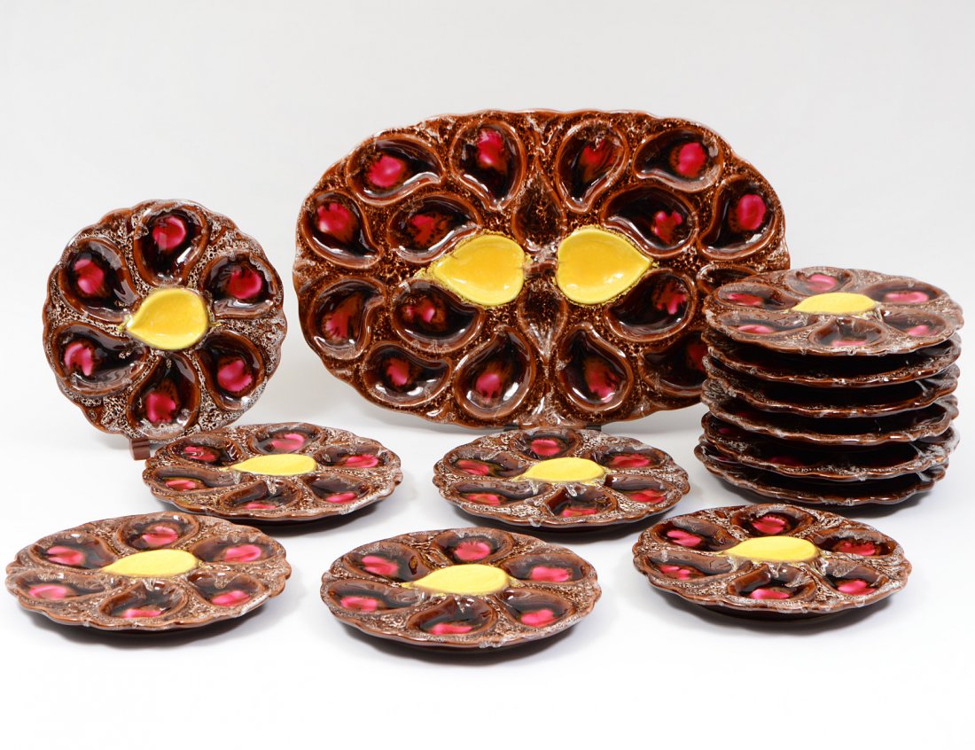 THIRTEEN PIECE FAIENCE OYSTER SERVICE (1 of 2)