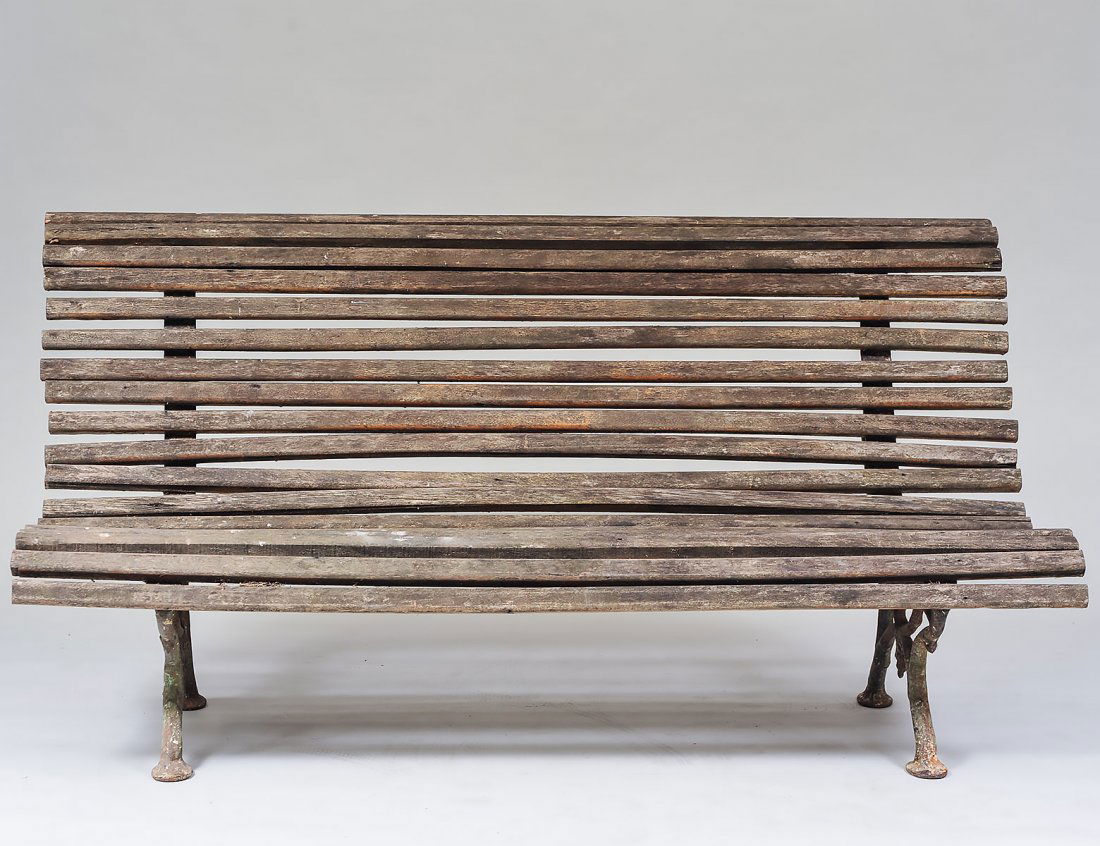 BEECH AND CAST IRON PARK BENCH (1 of 2)