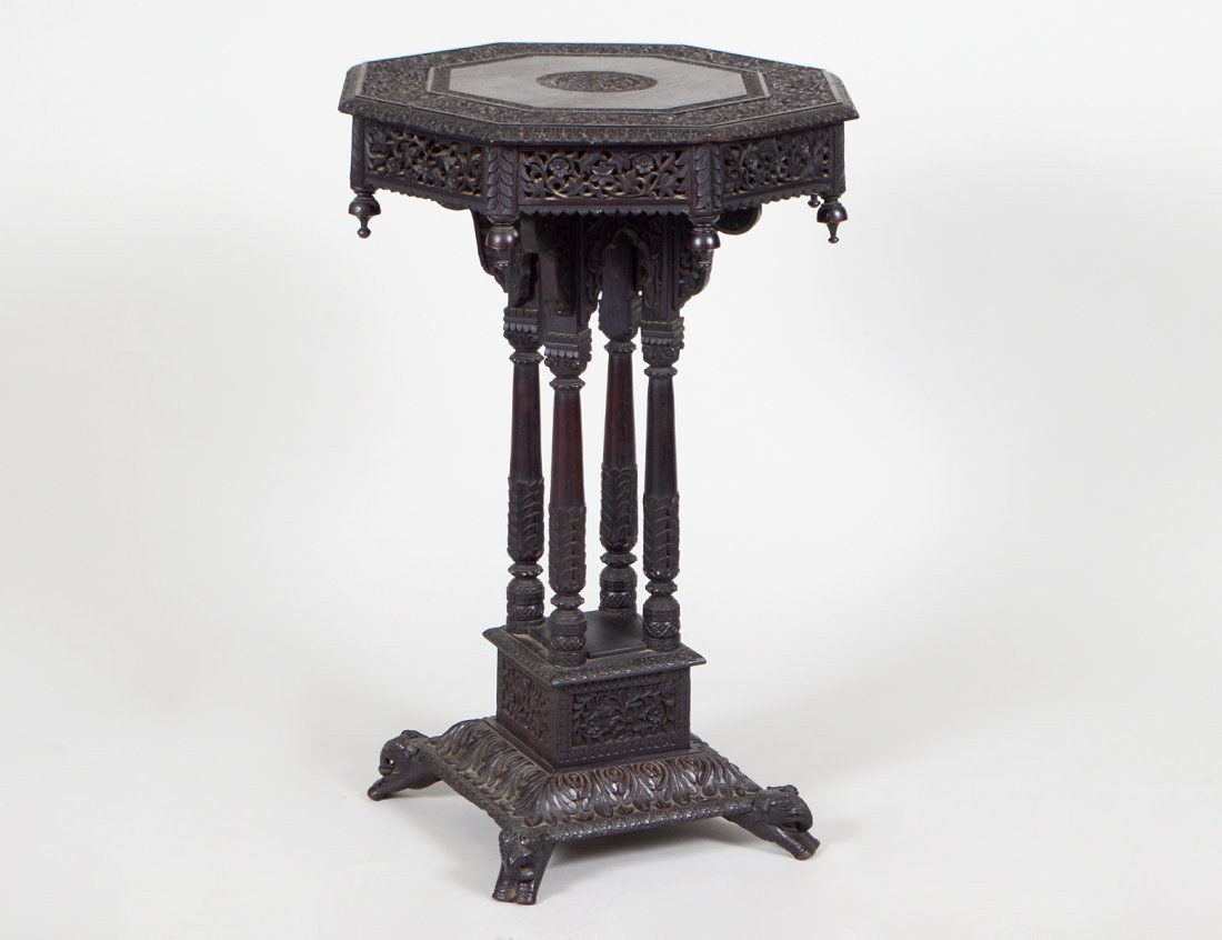 BURMESE HEAVILY CARVED OCTAGONAL TABLE (1 of 5)
