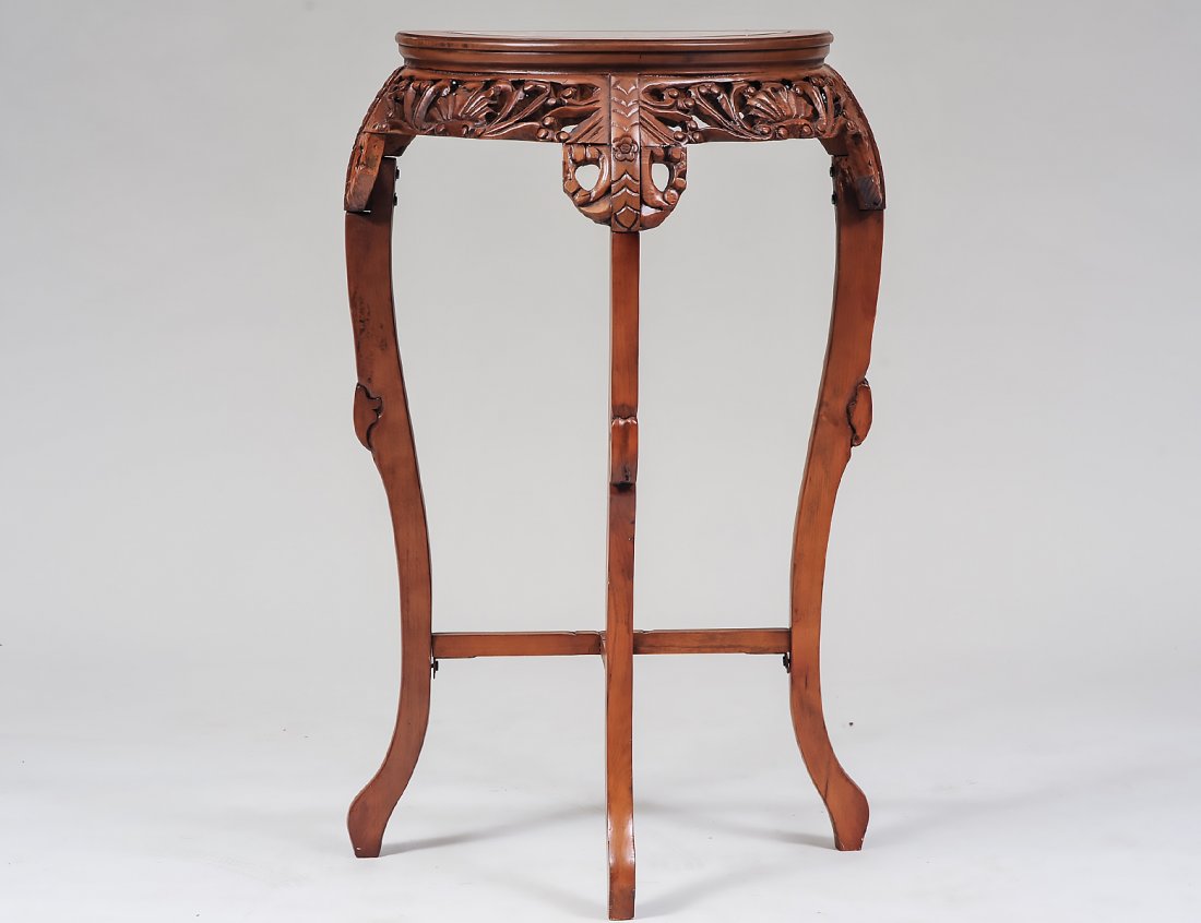 MARBLE INSET WOOD DEMILUNE TABLE (1 of 6)