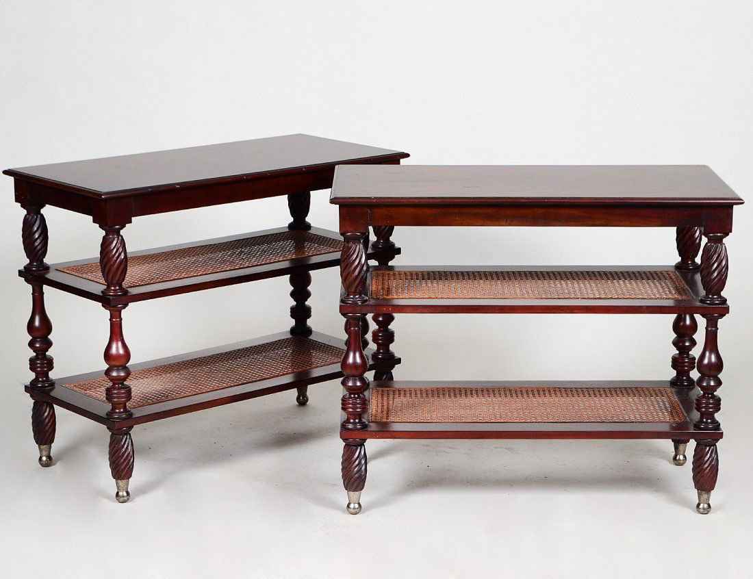 PAIR MAHOGANY THREE TIER SIDE TABLES (1 of 4)