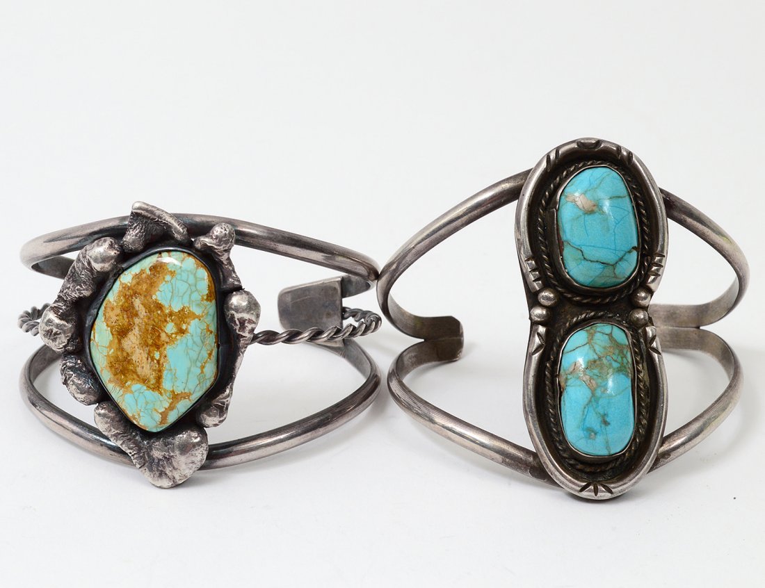 TWO NATIVE AMERICAN STERLING SILVER CUFF BRACELETS (1 of 5)