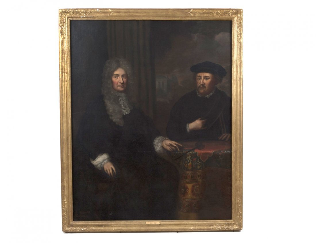 WILLIAM WISSING (Dutch. Circa 1656-1687): "Portrait of Thomas Herbert, 8th Earl of Pembroke (1656-1733)". No visible signature. Oil on Canvas. Measuring 66" by 54 1/2". Antique gilded frame. (Cond: relined, overall scattered crazing, inpainti
